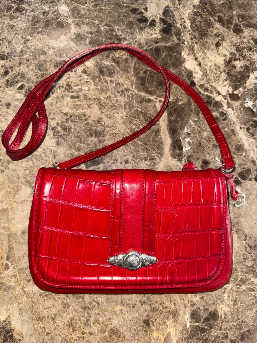 Brighton Red Crocodile Leather Vintage Crossbody Bag